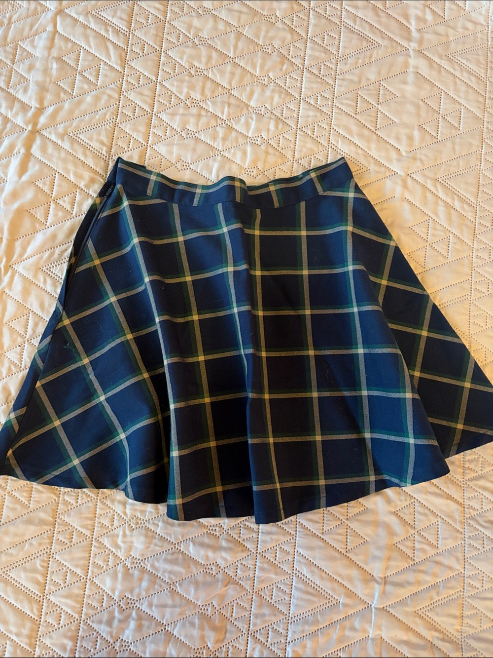 American Apparel Navy Plaid Circle Skirt with Green Windowpane